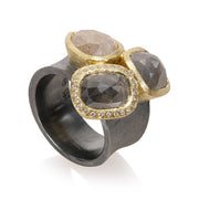 Todd Reed Ring with fancy diamonds (11.20ctw) and white brilliant cut diamonds (0.13ctw) in 18k yellow gold and sterling silver.